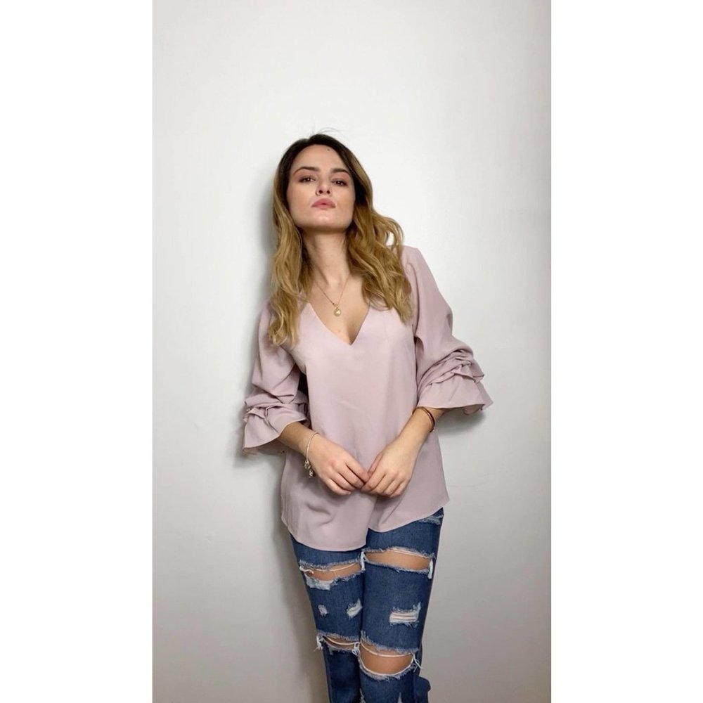 LONG SLEEVE BABY PINK TOP WITH RUFFLES
